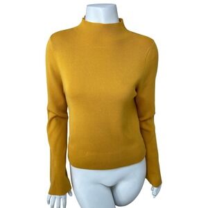 Maeve Anthropologie Mustard Yellow Ribbed Flare Bell Sleeve Sweater L